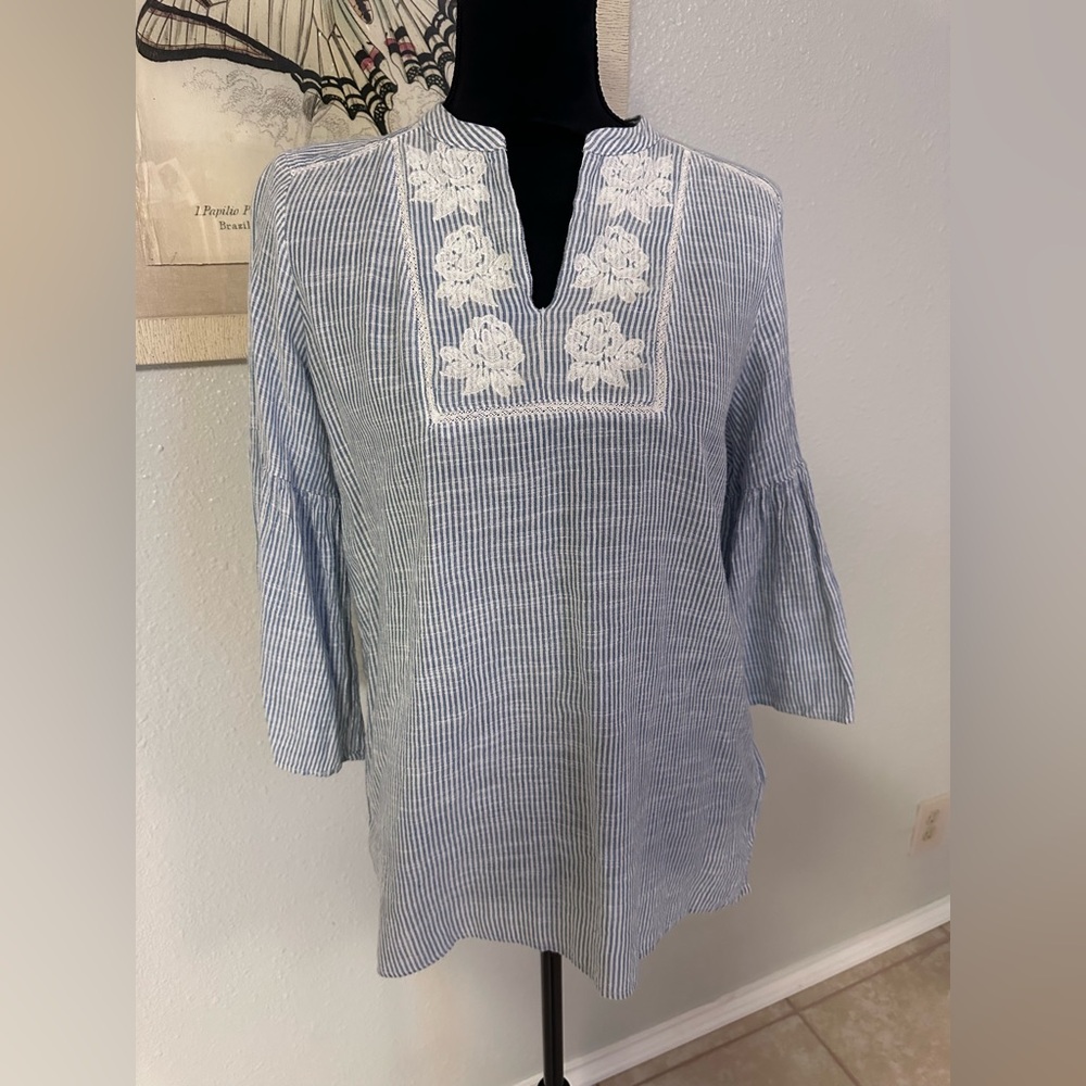 Chaps Blue and White Embroidered Tunic Size Small NWOT